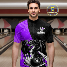 Load image into Gallery viewer, Custom Purple Dragon Bowling Men Shirts Bowling Uniform Polo &amp; 1/4 Zip Bowling Team Jerseys HNT103
