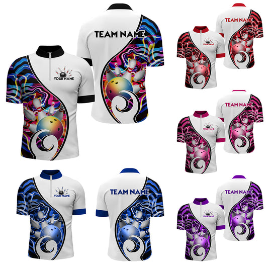 Custom Bowling Team Men Quarter-Zip Shirts - Personalized Abstract Bowling Jersey YYD0079