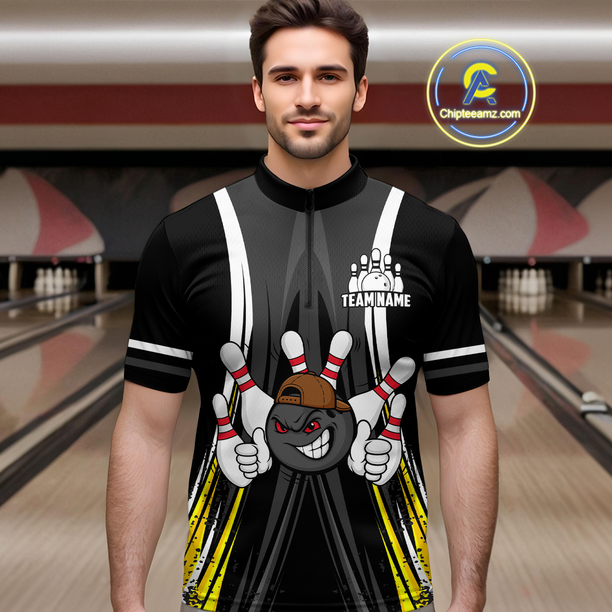Custom Funny Bowling Men Shirts Bowling Uniform Polo & 1/4 Zip Bowling Team Jerseys HNT101