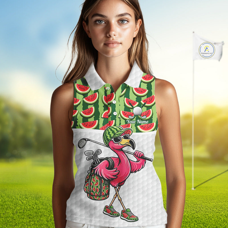 Golfing Flamingo Sleeveless Womens Funny Golf Polo Shirt Custom Green Pattern Watermelon Golf Ball Clothes Shirts NHT740