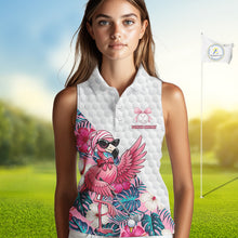 Load image into Gallery viewer, Pink Flamingo Golf Shirt For Women Sleeveless, Funny Tropical Patten Golf Polo Shirt, Ladies Golf Outfit For Team NHT730