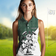 Load image into Gallery viewer, Green White Funny Golf Ball Pattern Sleeveless Womens  Golf Polo Shirts Custom Golf Outfits Ladies, Green Golf Tops NHT784