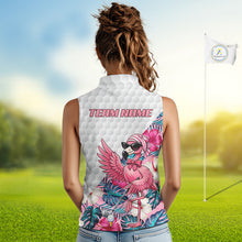 Load image into Gallery viewer, Pink Flamingo Golf Shirt For Women Sleeveless, Funny Tropical Patten Golf Polo Shirt, Ladies Golf Outfit For Team NHT730