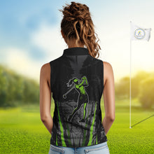 Load image into Gallery viewer, Black Camo Women sleeveless golf polo shirts custom golf attire for ladies, golfing gifts | Green NQS9995