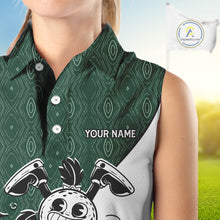 Load image into Gallery viewer, Green White Funny Golf Ball Pattern Sleeveless Womens  Golf Polo Shirts Custom Golf Outfits Ladies, Green Golf Tops NHT784