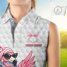 Load image into Gallery viewer, Pink Flamingo Golf Shirt For Women Sleeveless, Funny Tropical Patten Golf Polo Shirt, Ladies Golf Outfit For Team NHT730