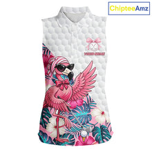Load image into Gallery viewer, Pink Flamingo Golf Shirt For Women Sleeveless, Funny Tropical Patten Golf Polo Shirt, Ladies Golf Outfit For Team NHT730