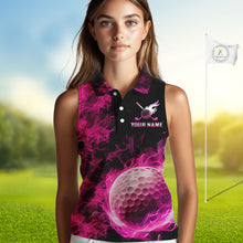 Load image into Gallery viewer, Black and Pink Flame Golf Ball Women sleeveless polo shirt custom golf outfit for ladies golf clothes NQS9869