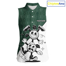 Load image into Gallery viewer, Green White Funny Golf Ball Pattern Sleeveless Womens  Golf Polo Shirts Custom Golf Outfits Ladies, Green Golf Tops NHT784