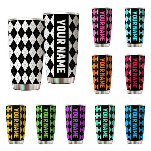 Multicolor argyle pattern Custom name Golf Stainless Steel Tumbler Cup - personalized golf gifts NQS9866
