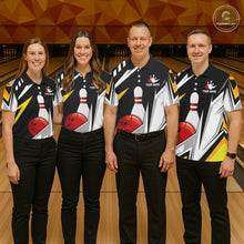 Load image into Gallery viewer, Black, White and Gold Women's bowling Polo, Quarter Zip shirts Custom Team bowling league jerseys NQS11264