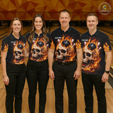 Load image into Gallery viewer, Flame Skull Bowling Polo, 1/4 zip shirts for men custom Skull team Bowling uniforms league jerseys NQS11577