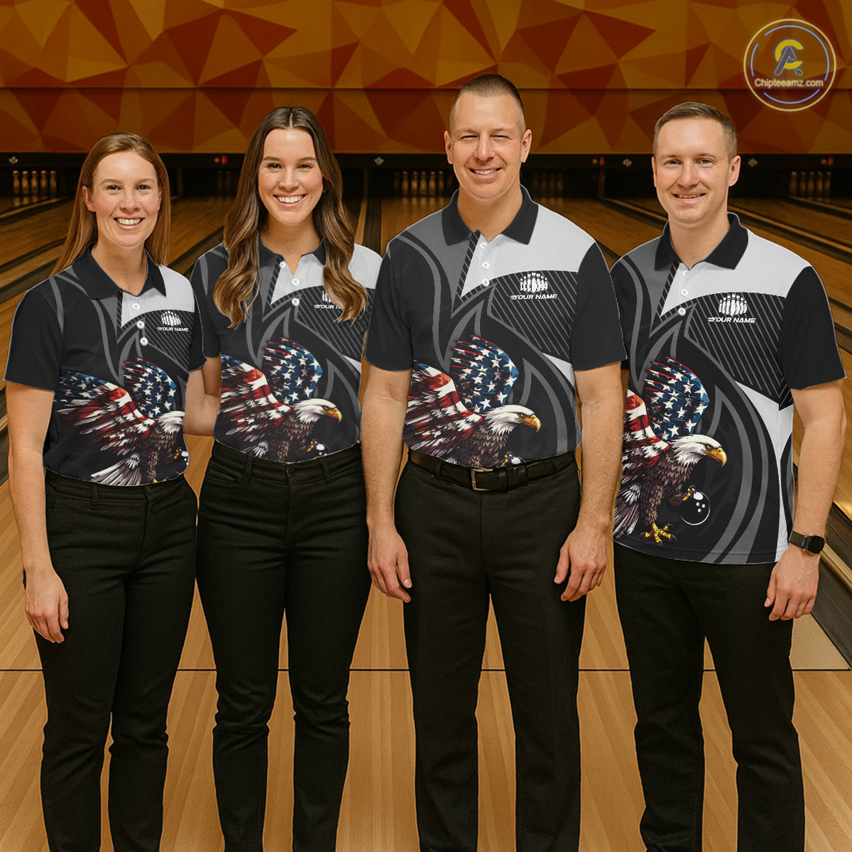 Custom American Flag Eagle Bowling Polo Shirt Quarter-Zip Bowling Jersey for Women QZT819