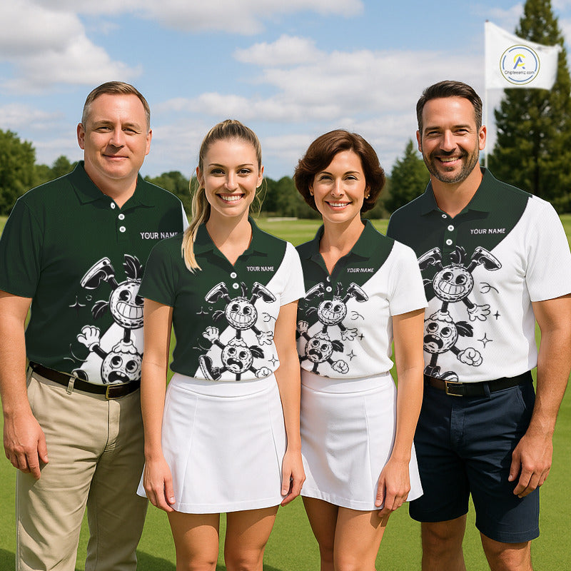 Green White Funny Golf Ball Pattern Womens Golf Polo Shirts Custom Golf Outfits Ladies, Green Golf Tops NHT785
