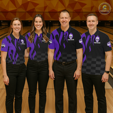 Load image into Gallery viewer, Purple Flame Skull Bowling Shirt Bowling Team Jersey for Women Polo &amp; 1/4-Zip QZT931