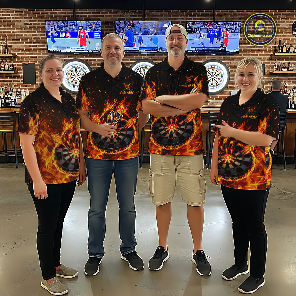 Custom Orange Flame Demon Hand Dart Shirt for Team Dart Jersey for Men Polo & 1/4 Zip DHT13