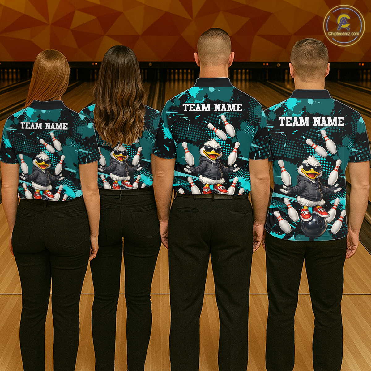 Custom Turquoise Funny Duck Bowling Shirt for Women Bowling Jersey Polo & 1/4 Zip Bowling Outfit QZT943
