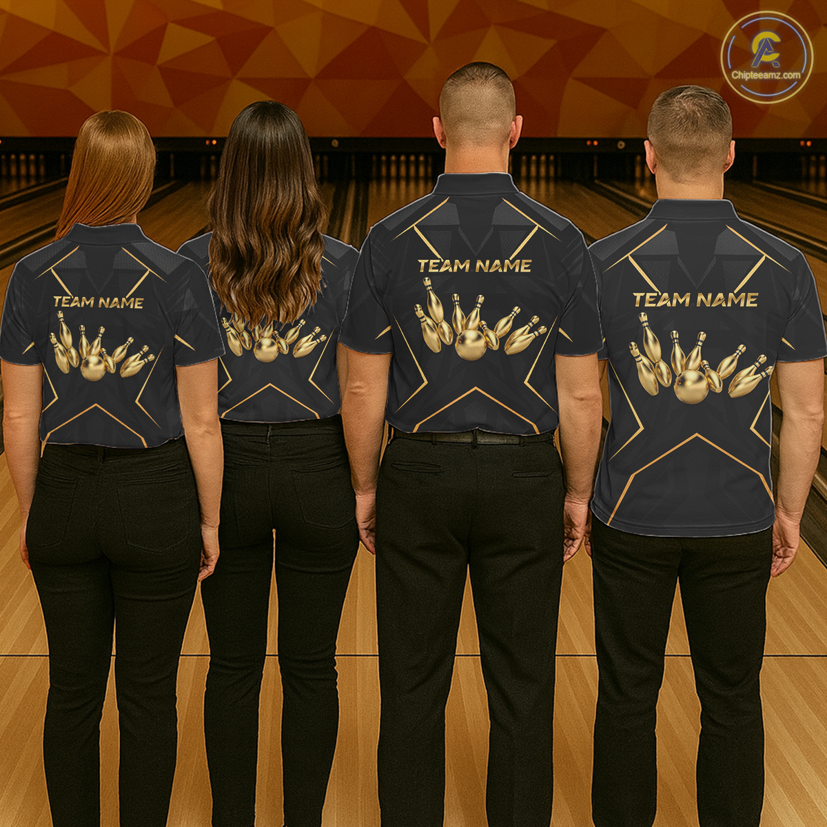 Custom Black and Gold Bowling Jersey for Women Bowling Team Shirts Bowling League Polo & 1/4 Zip HNT175