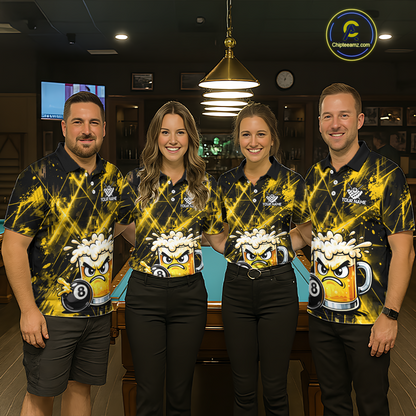 Custom Yellow Funny Beer Billiard Shirt for Men Billiard Jersey 8 Ball Pool Shirt Outfit BHT23