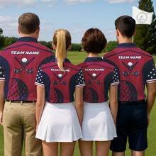 Load image into Gallery viewer, Personalized Red, white and blue US flag mens golf polo shirts custom patriotic golf attire for men NQS11387
