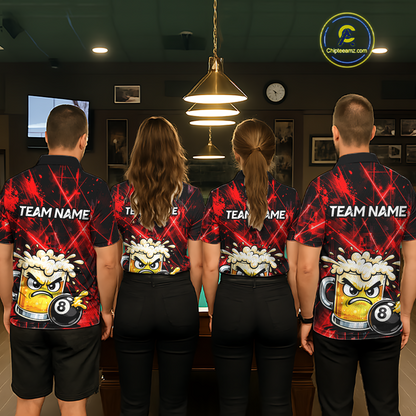 Custom Red Funny Beer Billiard Shirt for Men Billiard Jersey 8 Ball Pool Shirt Outfit BHT23