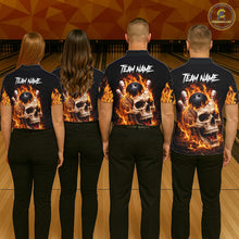 Load image into Gallery viewer, Flame Skull Bowling Polo, 1/4 zip shirts for men custom Skull team Bowling uniforms league jerseys NQS11577