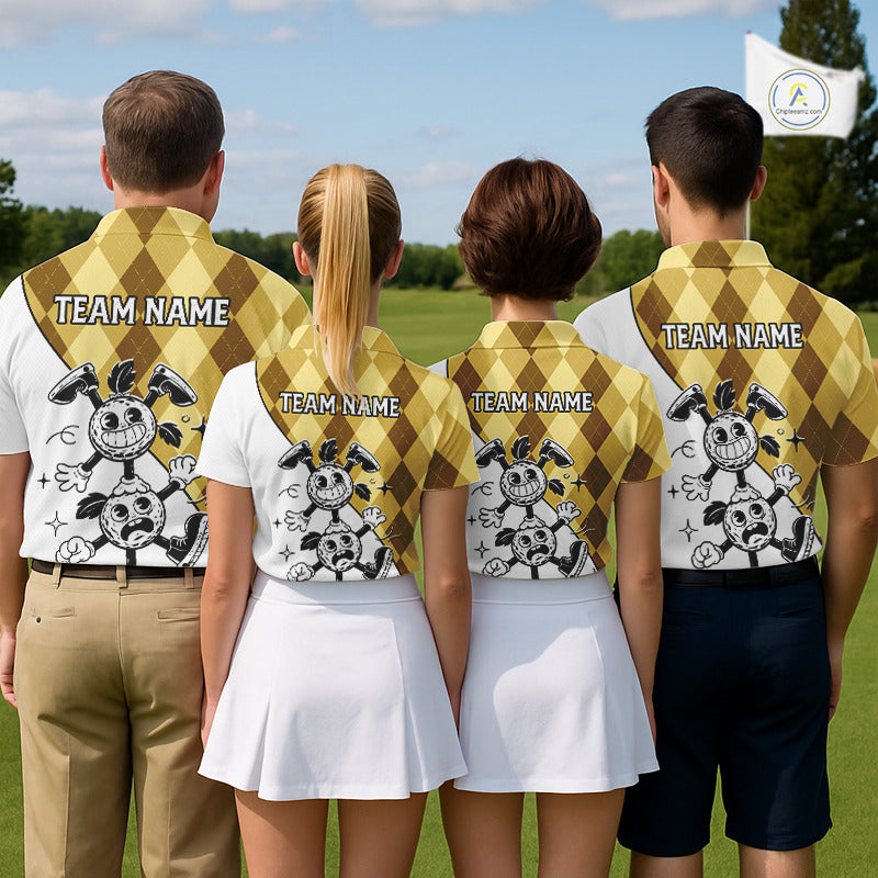 Funny Golf Ball Pattern Argyle Womens Golf Polo Shirts Custom Golf Outfits Ladies, Green Golf Tops NHT786