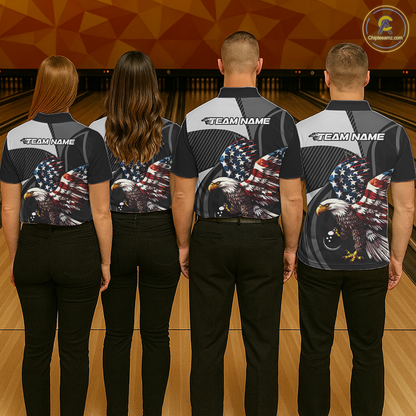 Custom American Flag Eagle Bowling Polo Shirt Quarter-Zip Bowling Jersey for Men QZT819