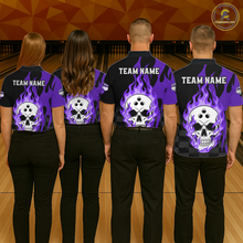 Load image into Gallery viewer, Purple Flame Skull Bowling Shirt Bowling Team Jersey for Women Polo &amp; 1/4-Zip QZT931