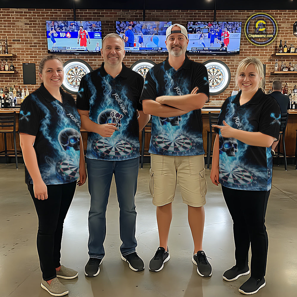 Custom Blue Ice Smoke Skull Dartboard Darts Polo Shirt For Women Dart League Jerseys NYN2122