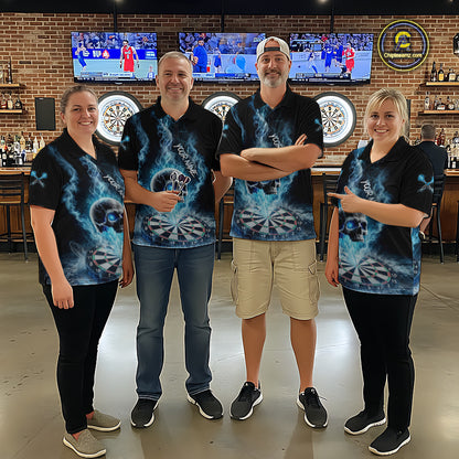 Custom Blue Ice Smoke Skull Dartboard Darts Polo Shirt For Women Dart League Jerseys NYN2122