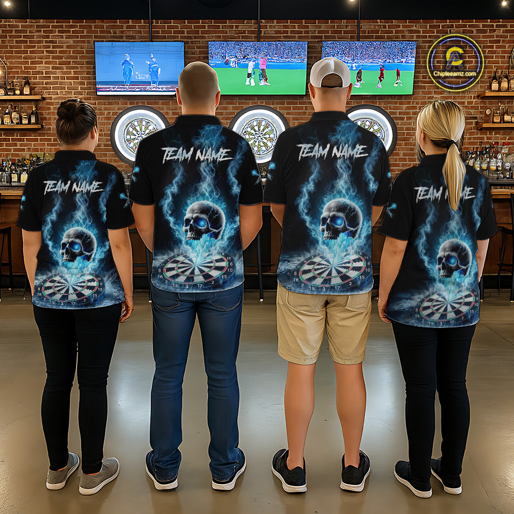Custom Blue Ice Smoke Skull Dartboard Darts Polo Shirt For Women Dart League Jerseys NYN2122