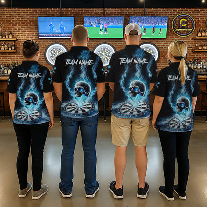 Custom Blue Ice Smoke Skull Dartboard Darts Polo Shirt For Women Dart League Jerseys NYN2122