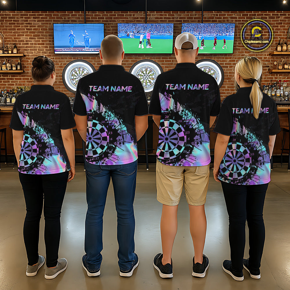 Purple Holographic Dartboard Grunge Dart Quarter-Zip  Shirts For Men Custom Name For Darters NYN2282
