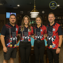 Load image into Gallery viewer, Custom Black Cat 8 Ball Pool Shirts Red Billiard Shirt for Men Billiard Team Jersey Billiard Gift NNT181