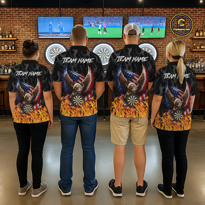 Personalized Fire Flame US Flag Eagle Dart Polo & 1/4-Zip Shirts For Women Patriotic Dart Gifts NYN2795