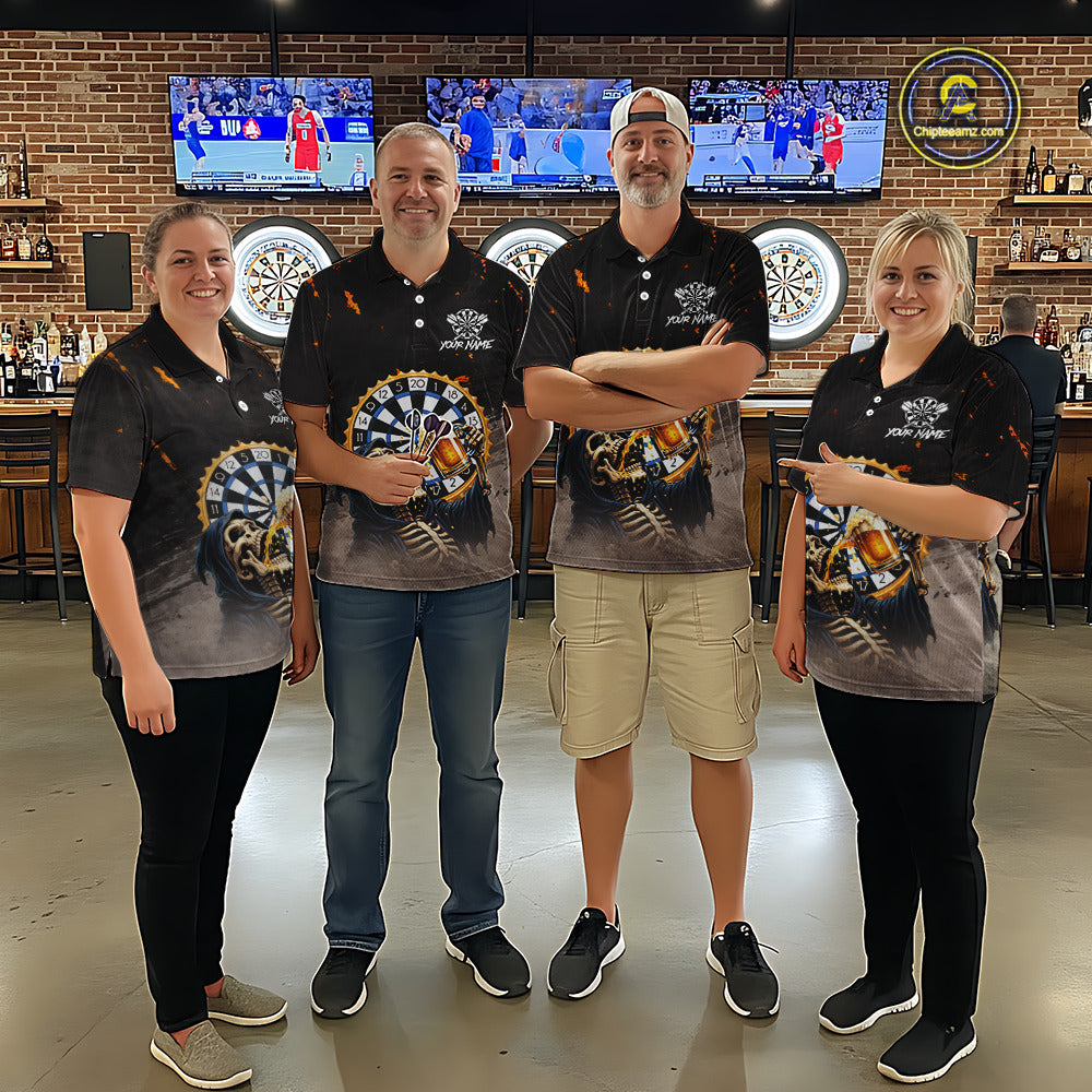 Personalized Funny Grim Reaper Play Darts & Beer Polo & 1/4-Zip Shirts For Women Dart Team Jerseys NYN2815