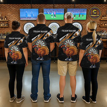 Orange Funny Turkey Chicken Darts Shirt for Men Darts Team Jerseys Polo & 1/4 Zip Dart League NNT130