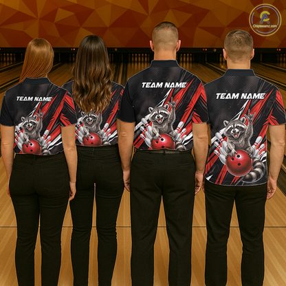 Custom Red Raccoon Bowling Jersey for Women Bowling Team Shirts Bowling Polo & 1/4 Zip HNT254