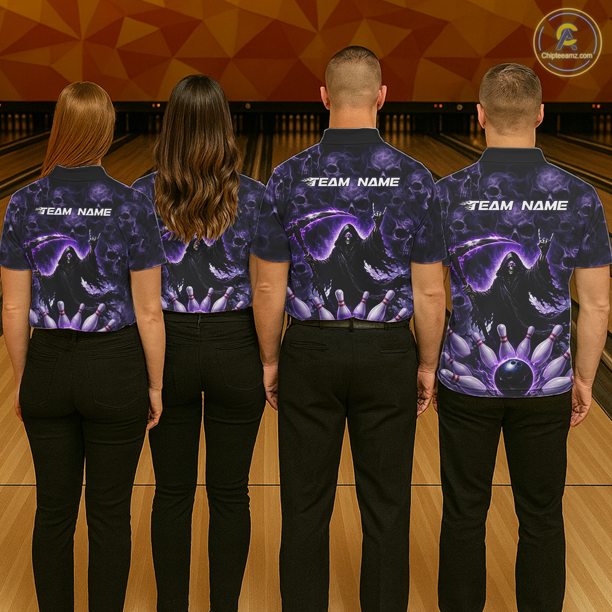 Custom Grim Reaper Bowling Shirt for Women Skull Pattern Bowling Jersey Polo &1/4 Zip QZT978