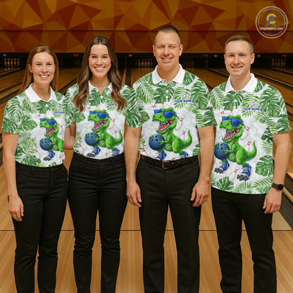 Custom Funny Dinosaur Bowling Jersey for Women Bowling Tournament Polo & 1/4 Zip Bowling Team Shirts HNT214