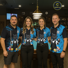 Load image into Gallery viewer, Custom Black Cat 8 Ball Pool Shirts Blue Billiard Shirt for Women Billiard Team Jersey Billiard Gift NNT181