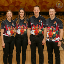 Load image into Gallery viewer, Red Funny Three Chicken Bowling Jersey for Women Bowling League Bowling Team Shirts HN287