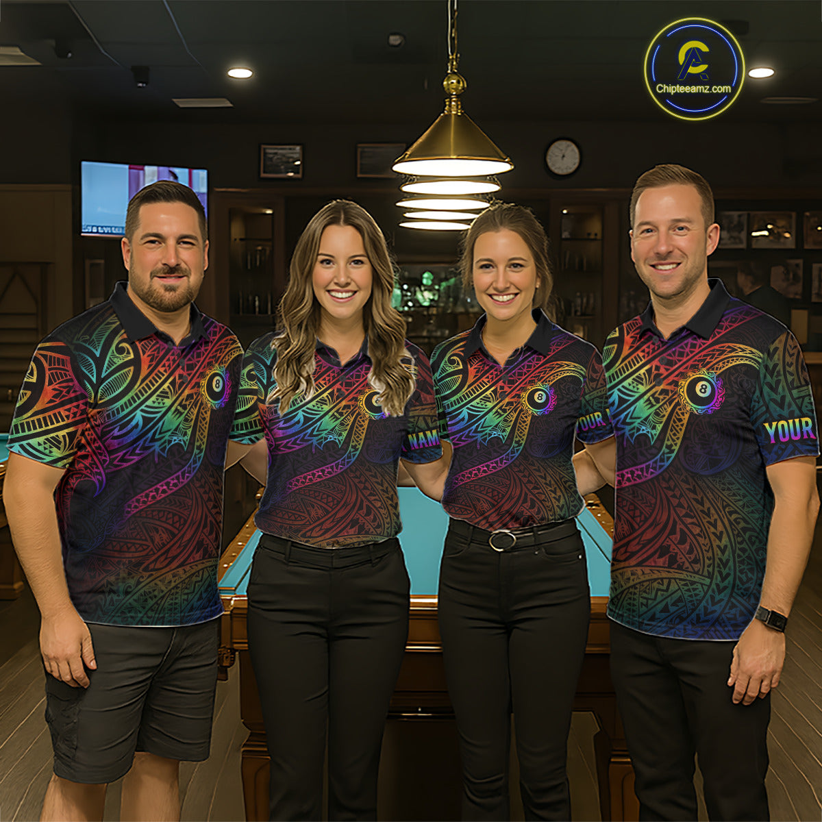 Colorful Rainbow Tribal Billiard Jersey For Women 8 Ball Billiard Uniform Billiard Team Shirts NYN2922