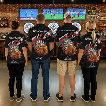 Red Funny Turkey Chicken Darts Shirt for Men Darts Team Jerseys Polo & 1/4 Zip Dart League NNT130