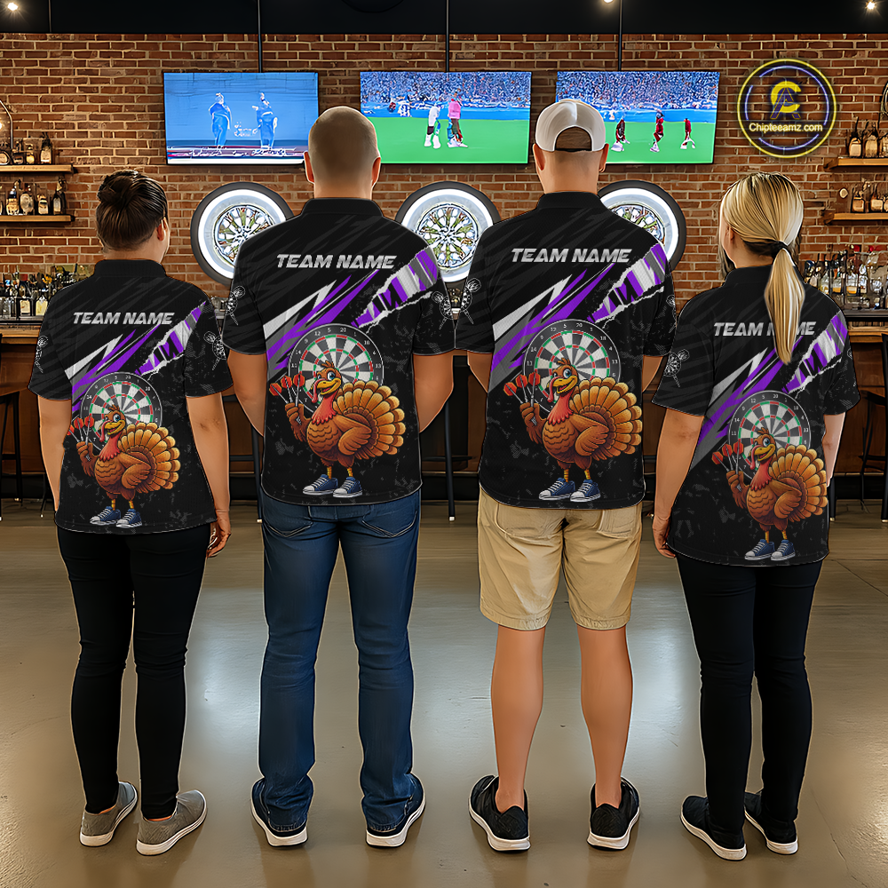 Purple Funny Turkey Chicken Darts Shirt for Women Darts Team Jerseys Polo & 1/4 Zip Dart League NNT130