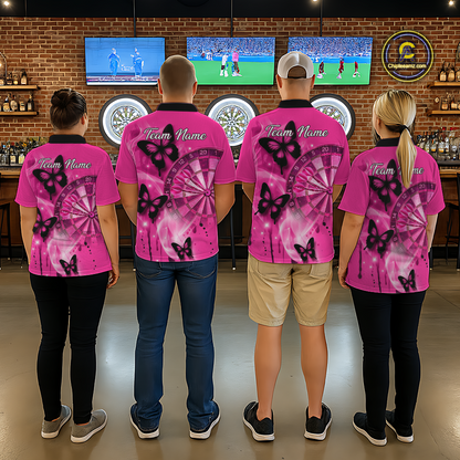 Custom Pink Galaxy Butterflies Darts Shirt for Women Darts Team Jerseys Dartboard Shirt NNT261