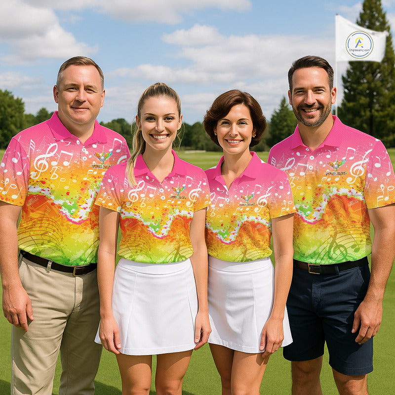 Mens Golf Polo Shirt Colorful Music Angel Wing Golf Ball Custom Golf Top For Team, Golfer Gift NHN0130