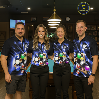 Custom Ball Pool Shirts Blue Billiard Shirt for Women Billiard Team Jersey Billiard League NNT180