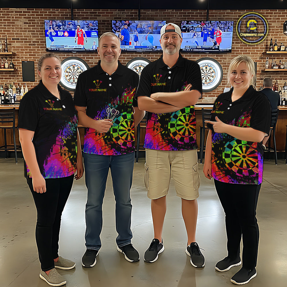 Colorful Splatter Dartboard Grunge Dart Polo Shirts For Men Custom Name For Darters NYN2281